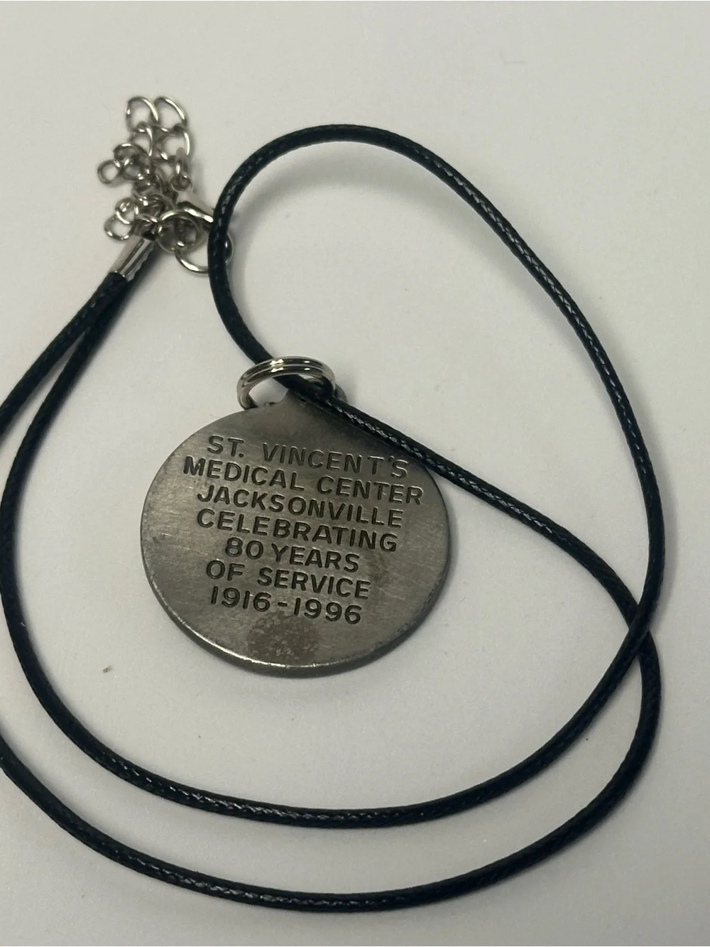 Black Cord Necklace with Silver Saint Medallion
